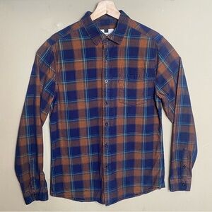 Topman Corduroy Shirt Size Medium Brown PLAID Button Up Long Sleeve Men's